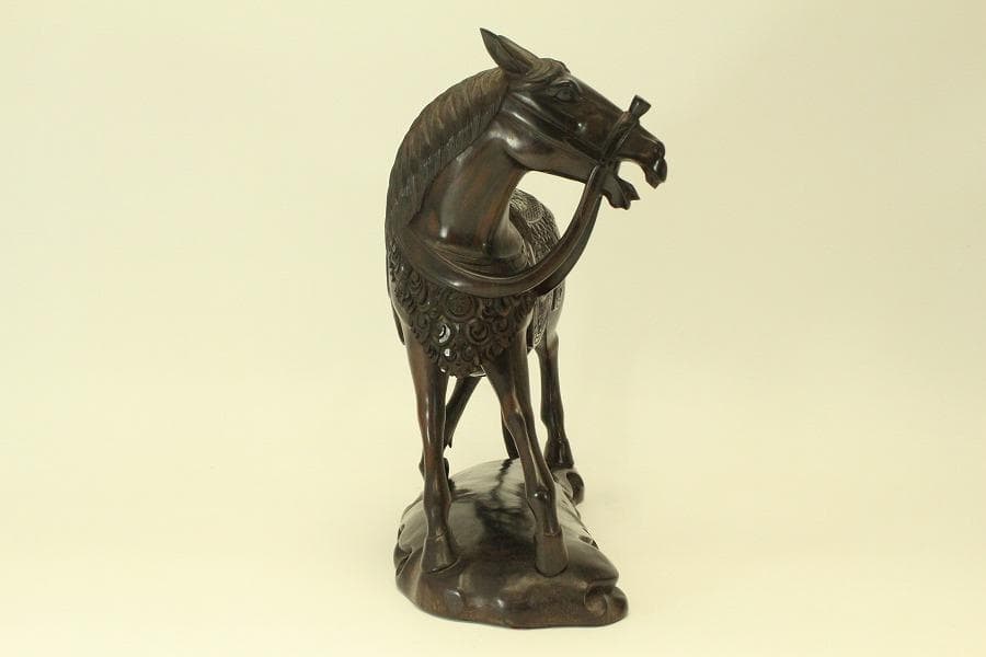 紫檀 彫刻 馬 置物 時代物(A701)