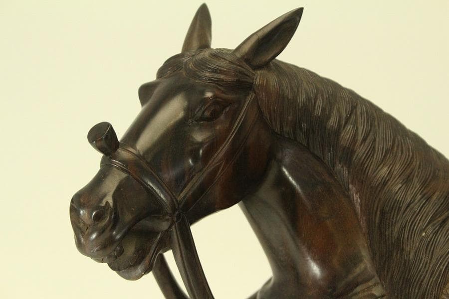 紫檀 彫刻 馬 置物 時代物(A701)