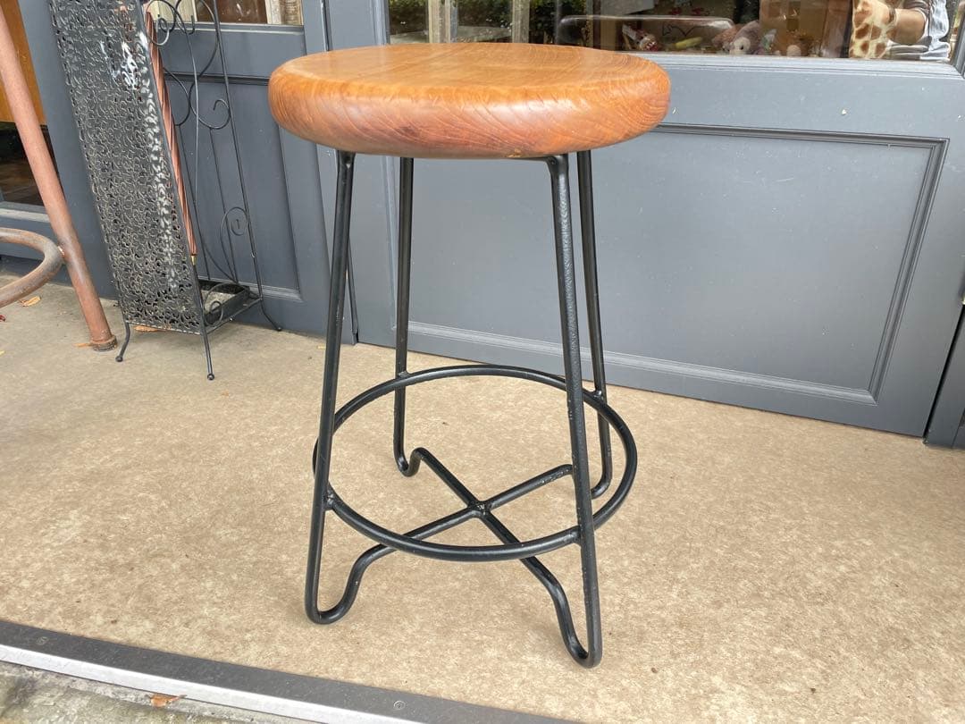 B7107【無垢×アイアン】ラウンドスツール アイアンスツール