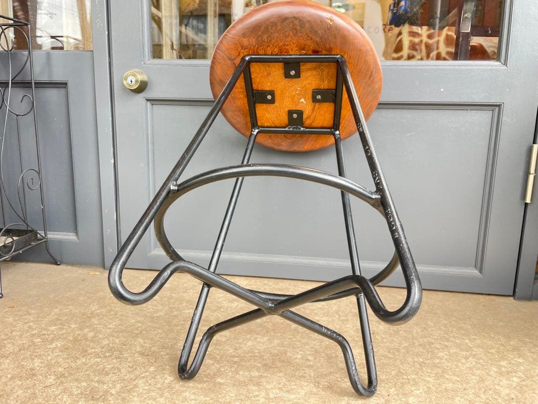 B7107【無垢×アイアン】ラウンドスツール アイアンスツール