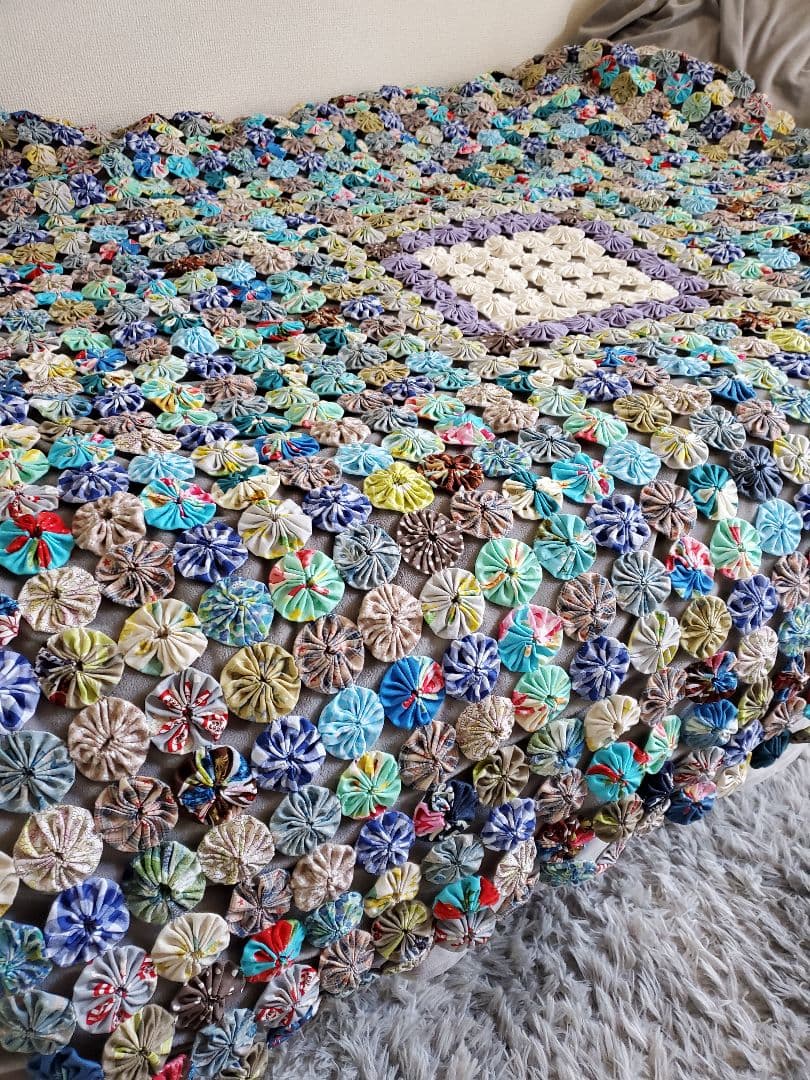 ヨーヨーキルト ラグ マルチカバー フリーカバー ブルー系