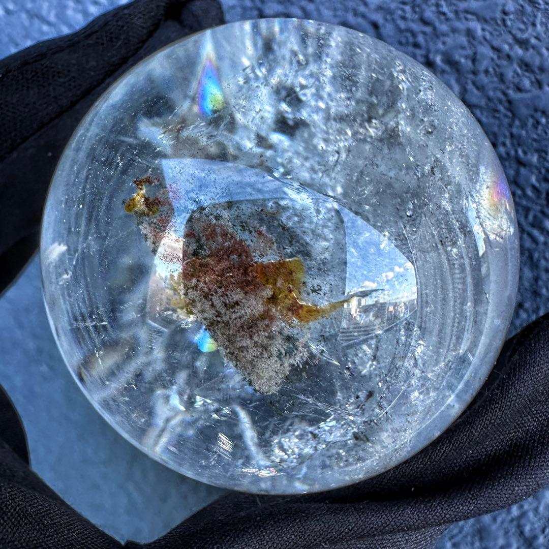 ヒマラヤ水晶☆ガーデンクォーツ共生 丸玉レインボー☆天然石☆パワー浄化A1310