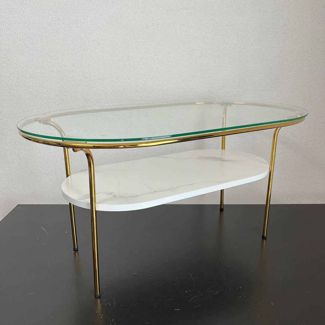 Francfranc レガート コーヒーテーブル S ゴールド大理石調ガラス天板