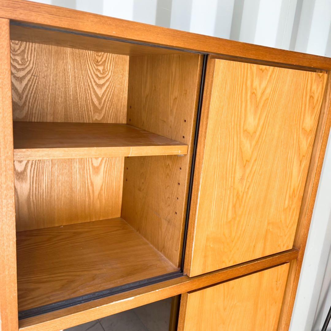 取付無料！フランフラン アコルド タモ材ブックシェルフ ブラックガラス戸付き本棚