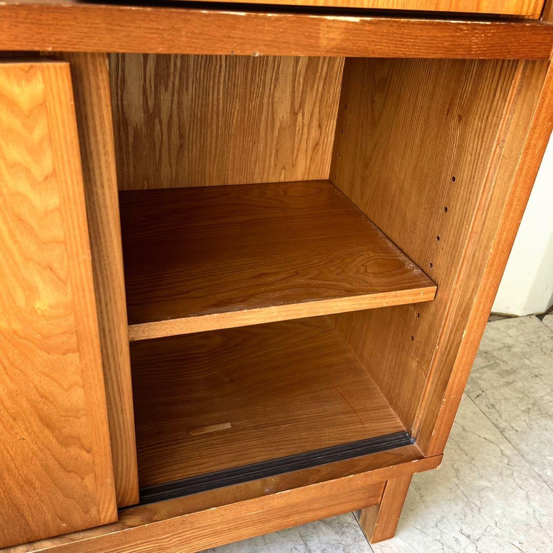 取付無料！フランフラン アコルド タモ材ブックシェルフ ブラックガラス戸付き本棚