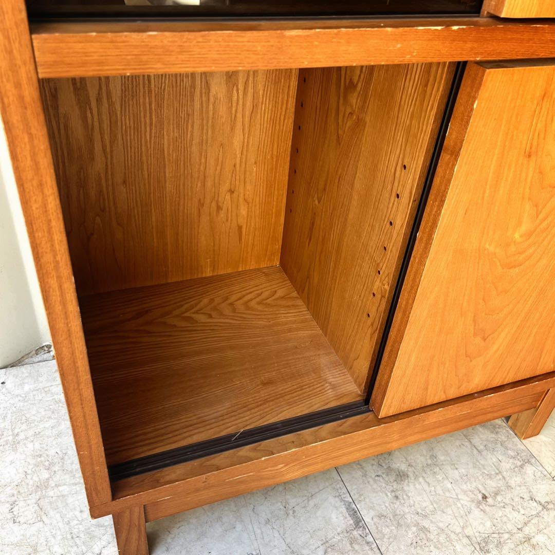 取付無料！フランフラン アコルド タモ材ブックシェルフ ブラックガラス戸付き本棚