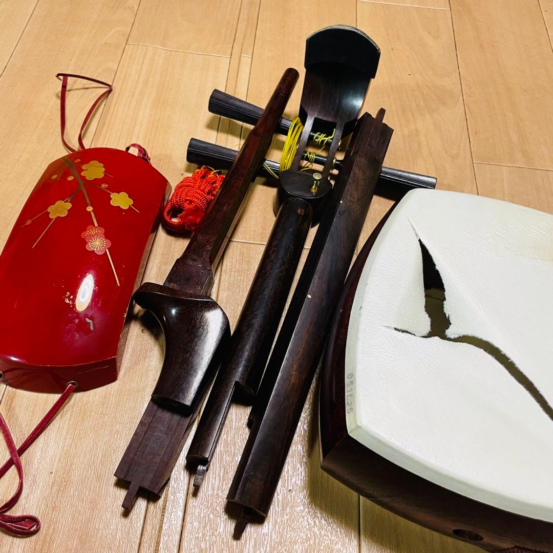 津軽三味線　紅木　金細　現状品