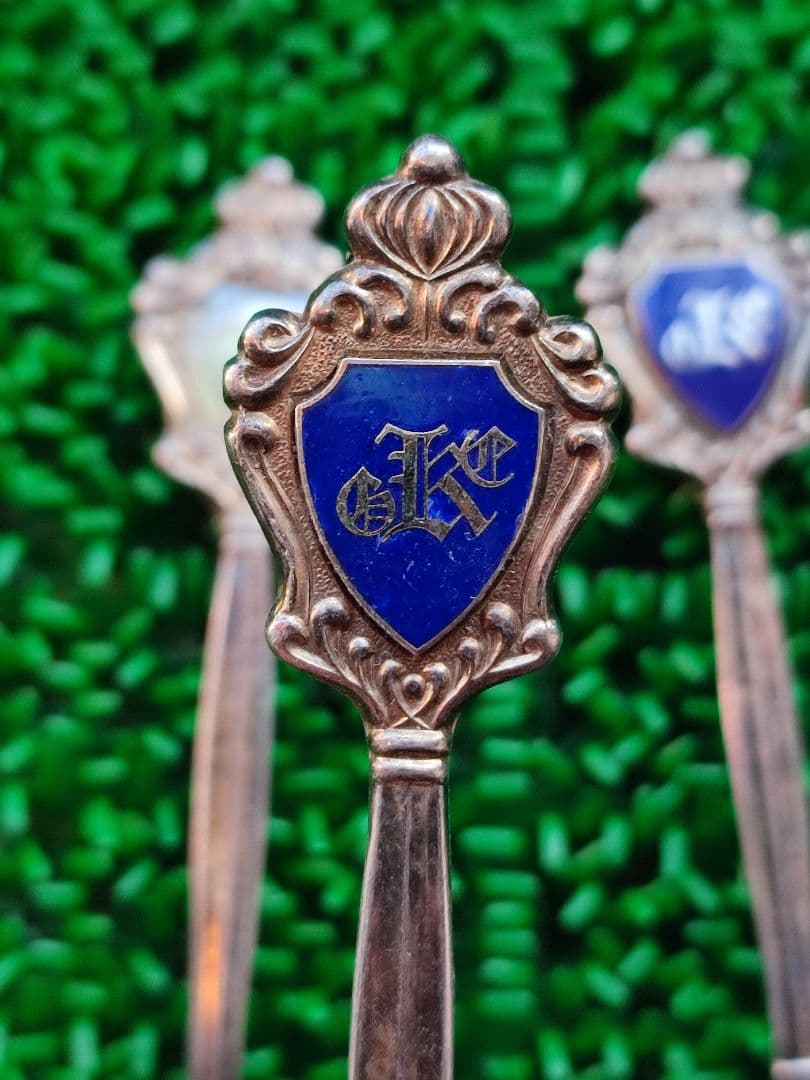 銀製スプーンセット 青白エナメル