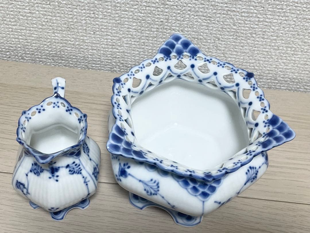 ヴィンテージ ロイヤルコペンハーゲン フルレース シュガーポットとクリーマー