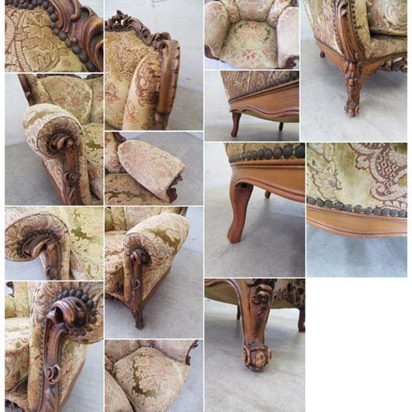 美品■イタリア製■ロココ様式■金華山張り■単鋲打ち■1人掛けソファ/1PSOFA
