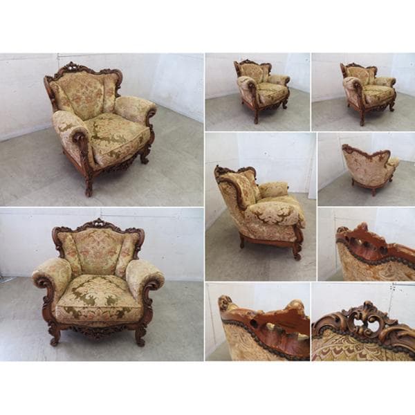 美品■イタリア製■ロココ様式■金華山張り■単鋲打ち■1人掛けソファ/1PSOFA