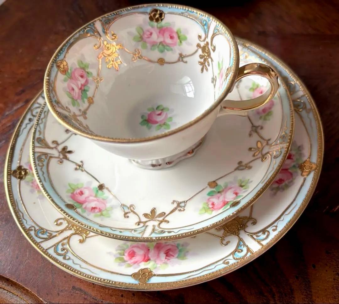 オールドノリタケ 希少 薔薇と金彩のティーカップ ＆ソーサー＆ケーキ