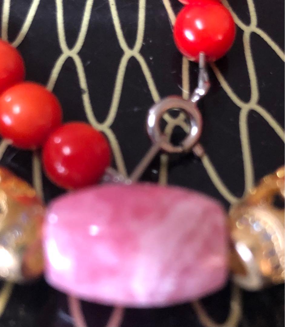 山珊瑚、ヤマサンゴ、インカローズネックレス銅器細密彫り現品無料発送です