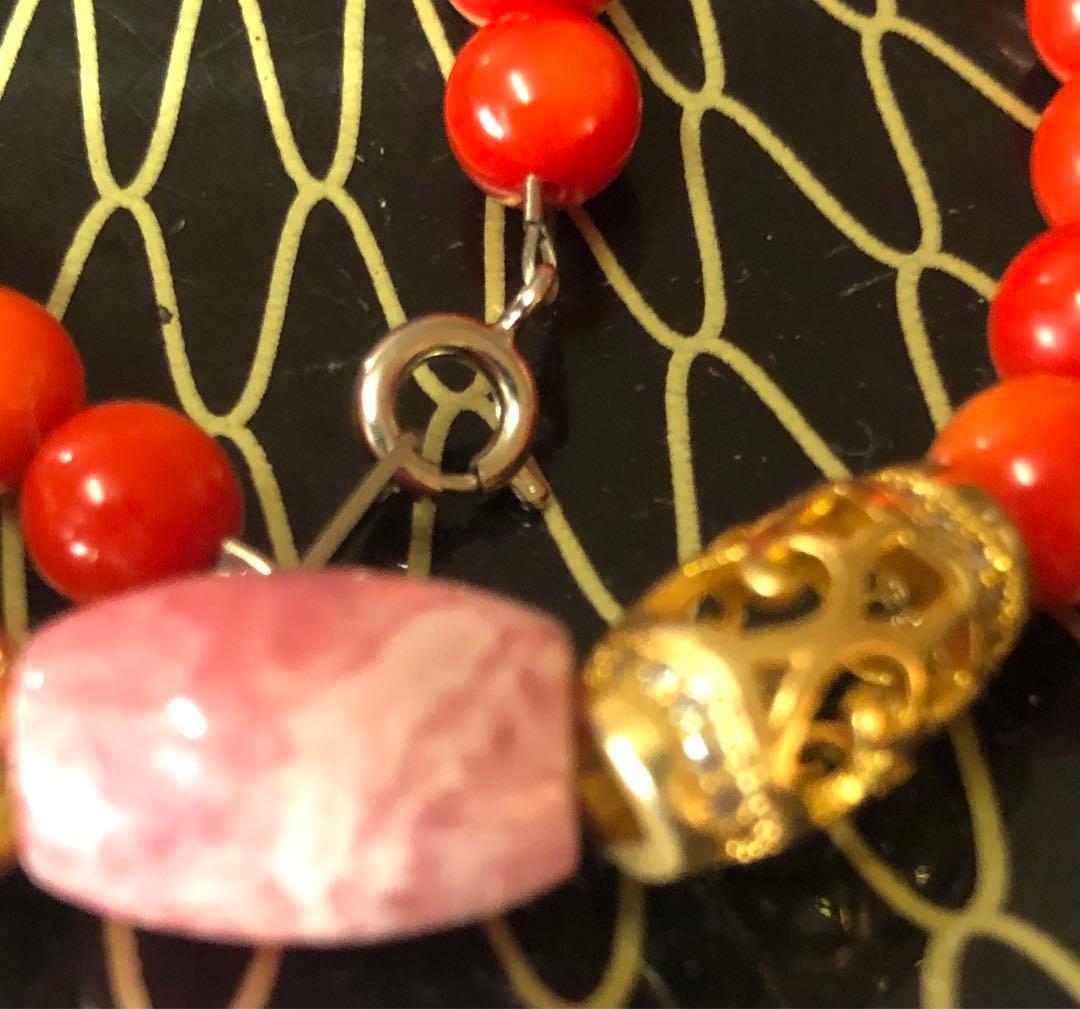 山珊瑚、ヤマサンゴ、インカローズネックレス銅器細密彫り現品無料発送です