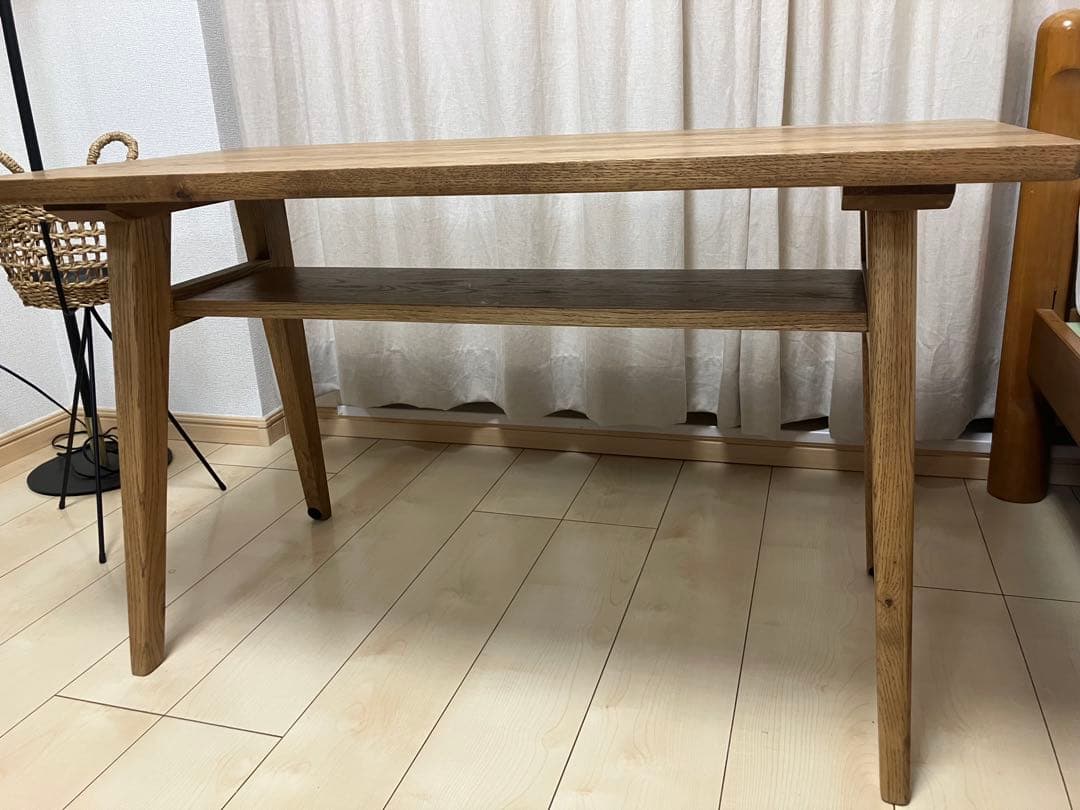 【8/9まで掲載】unico ナチュラルウッド 木製テーブル 下部棚付き