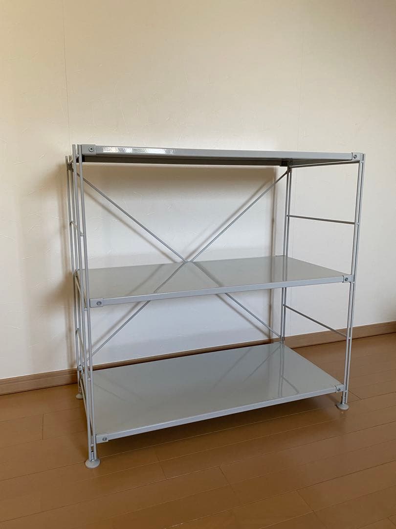 無印良品　スチールユニットシェルフ・スチール棚セット　ワイド　小　ライトグレー