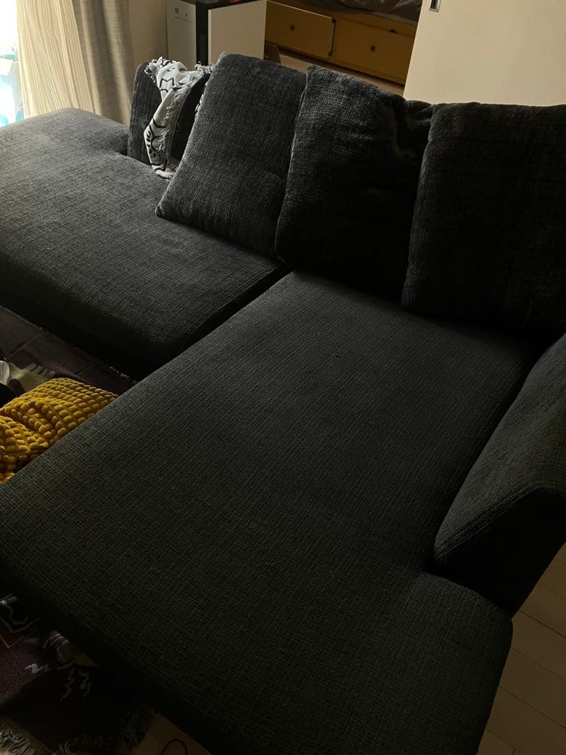奥行深め！94センチ　ブラック　ソファー　ベッド　ファブリック L字ソファー