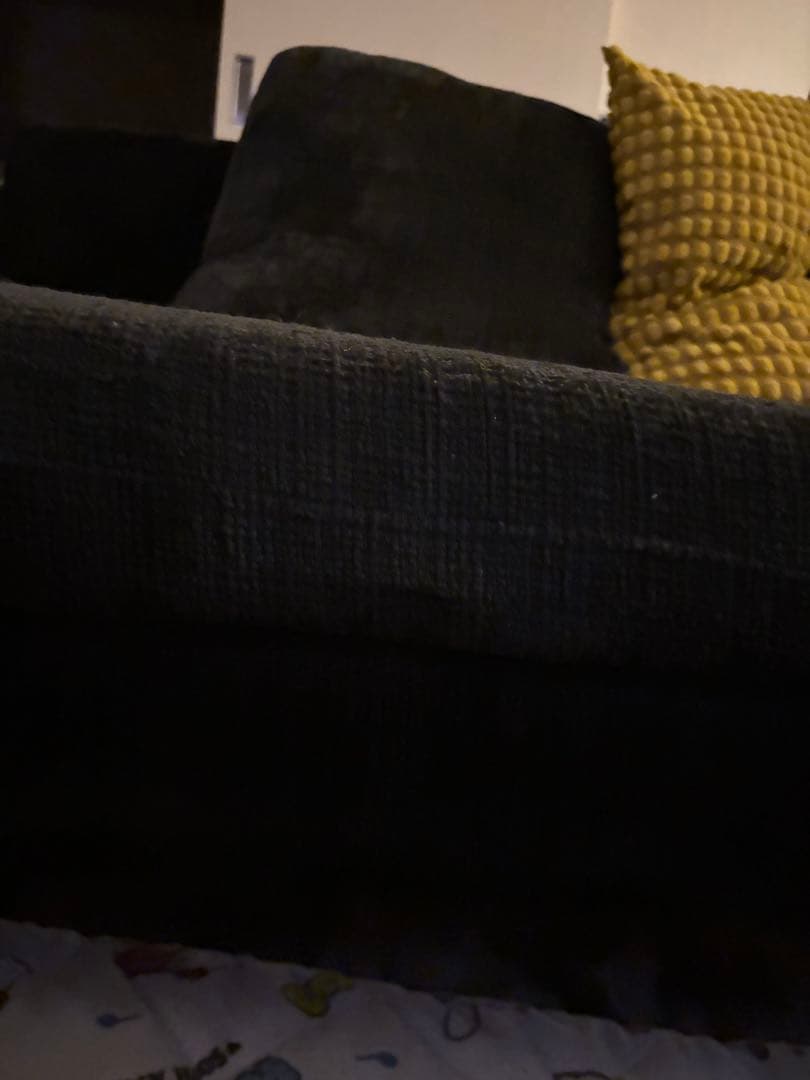 奥行深め！94センチ　ブラック　ソファー　ベッド　ファブリック L字ソファー