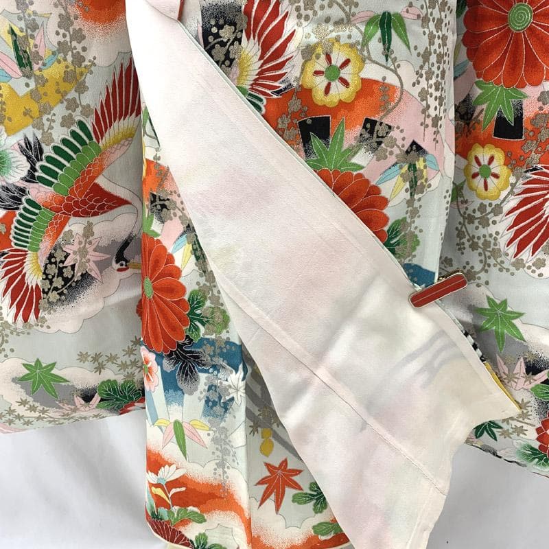 602ag5■七五三 七歳 女児 セミアンティーク着物&開き帯&長襦袢■良好