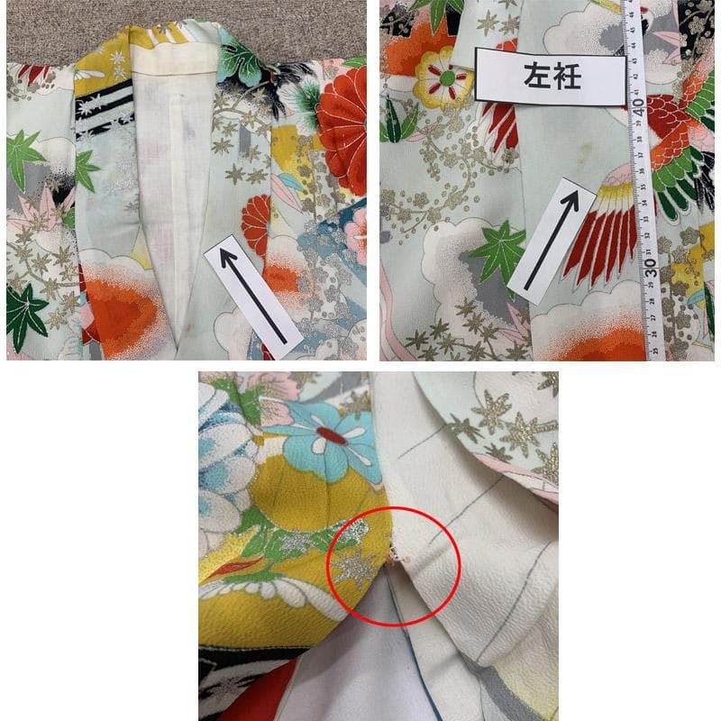 602ag5■七五三 七歳 女児 セミアンティーク着物&開き帯&長襦袢■良好