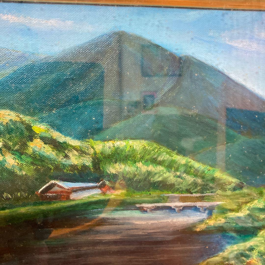 油絵山と川絵画 - メルカリ
