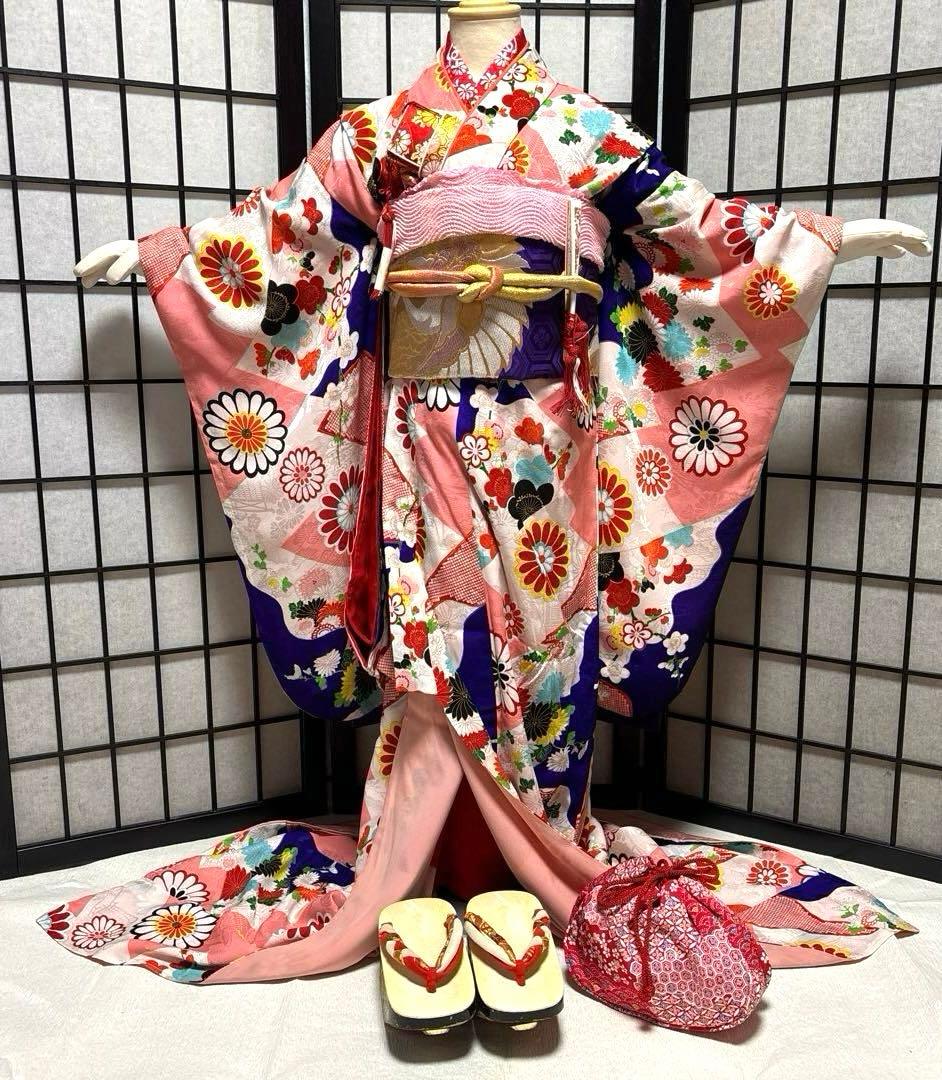 七五三　着物セット　7歳　アンティーク　だらり帯　ぽっくり　舞妓スタイル