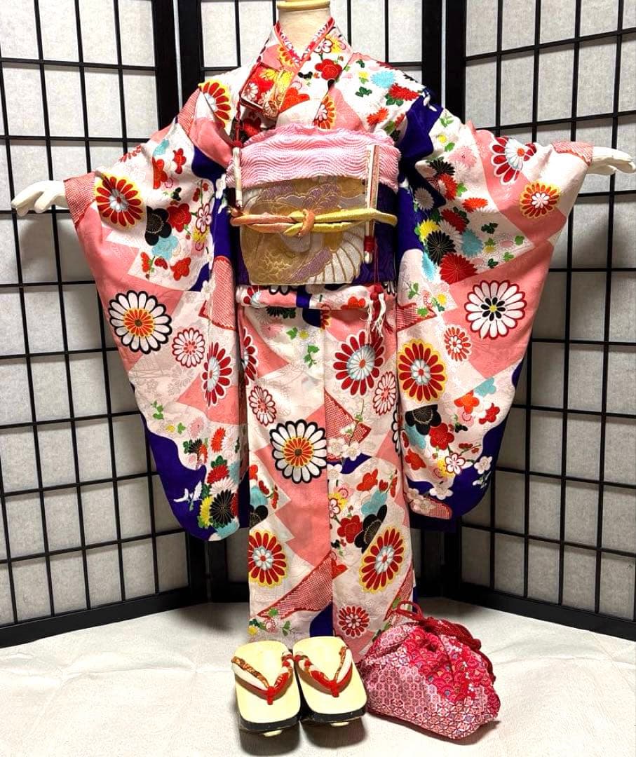 七五三　着物セット　7歳　アンティーク　だらり帯　ぽっくり　舞妓スタイル