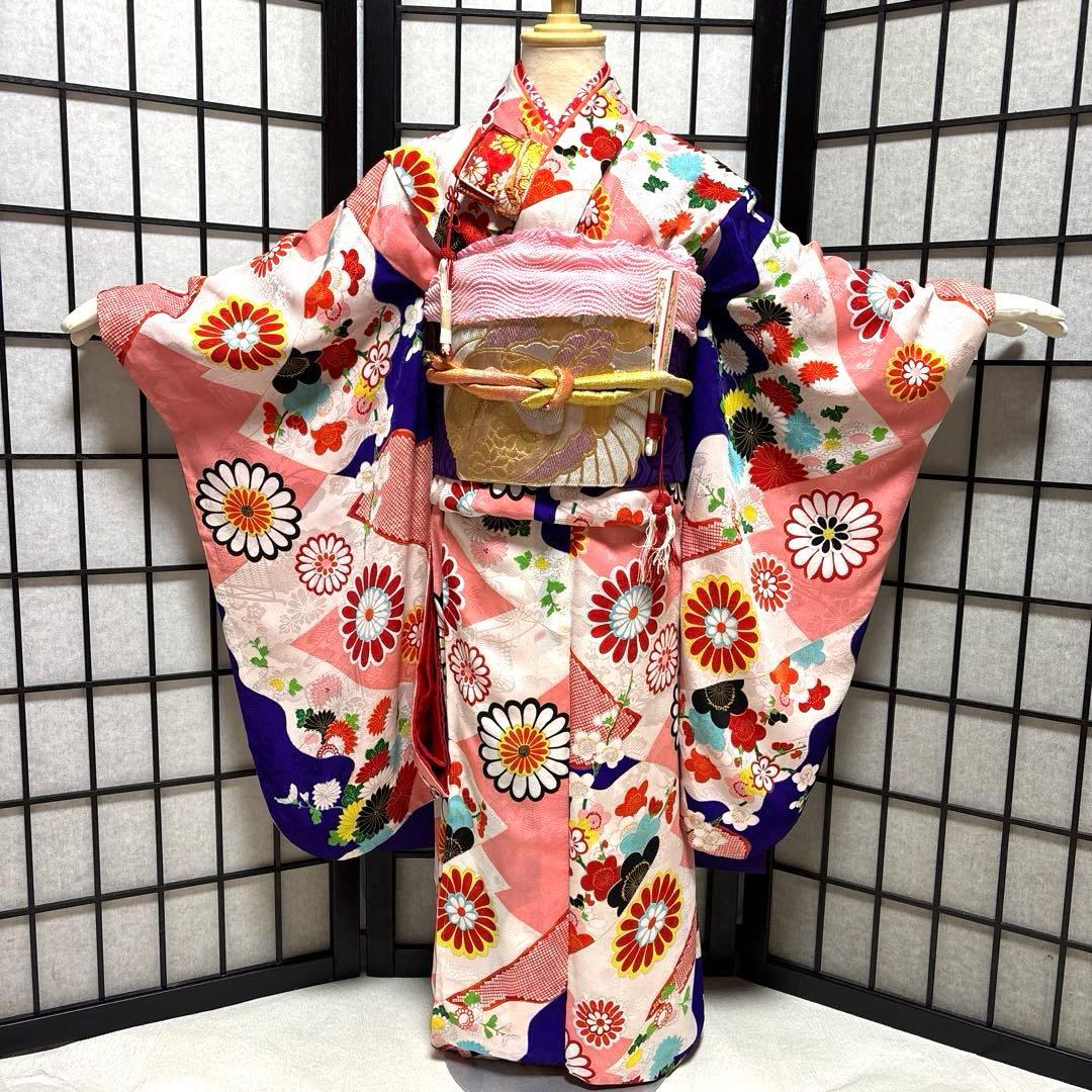 七五三　着物セット　7歳　アンティーク　だらり帯　ぽっくり　舞妓スタイル