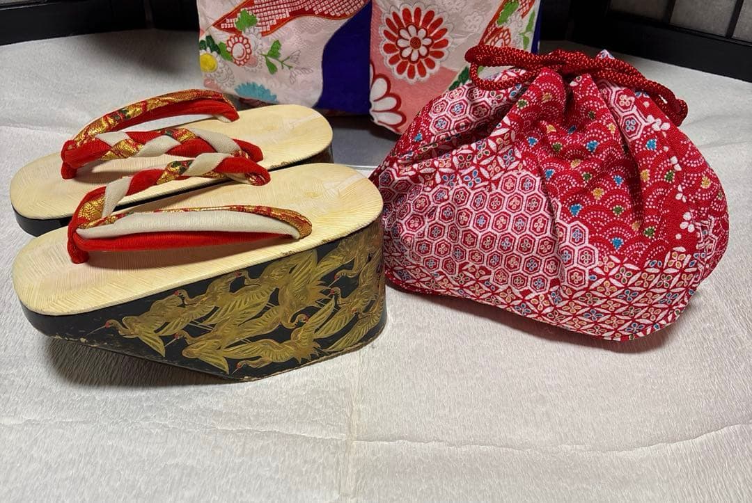 七五三　着物セット　7歳　アンティーク　だらり帯　ぽっくり　舞妓スタイル