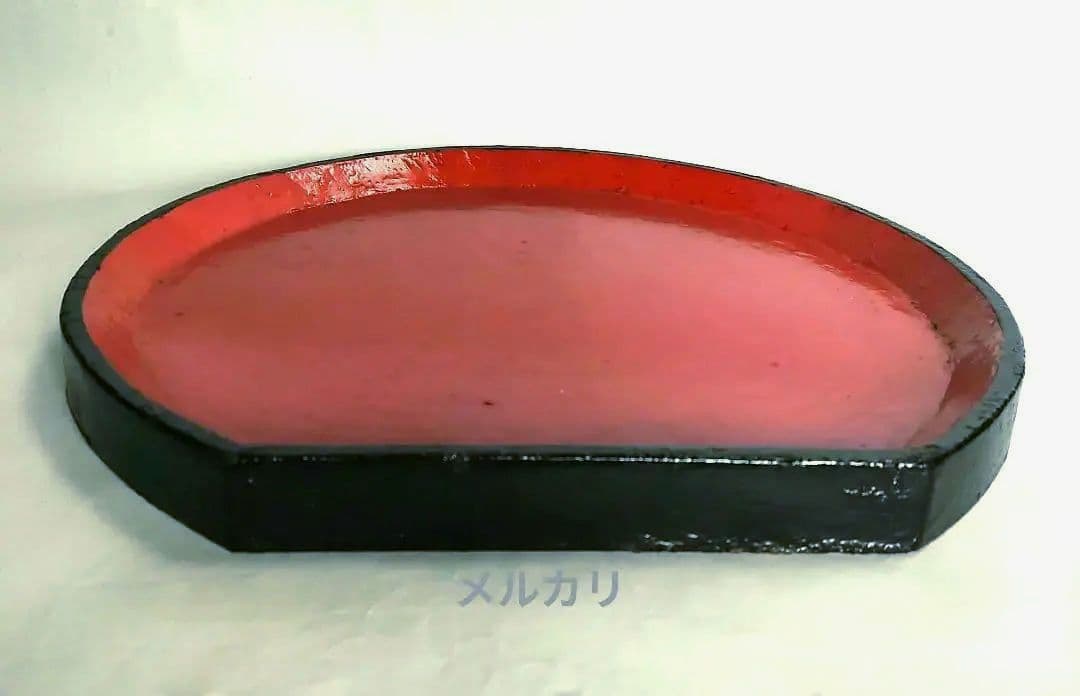 松崎融　漆盆　根来　半月盆