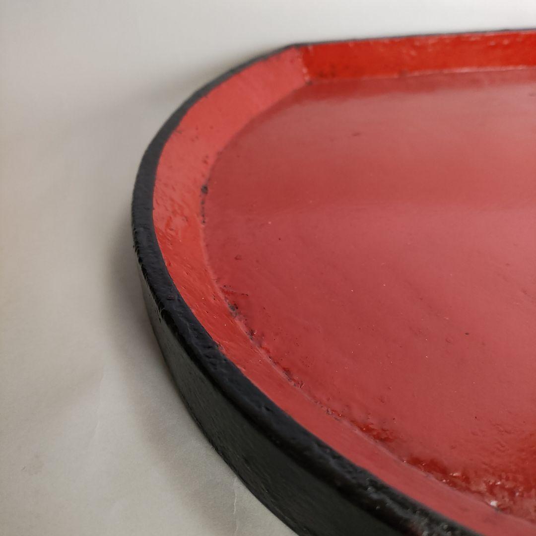 松崎融　漆盆　根来　半月盆