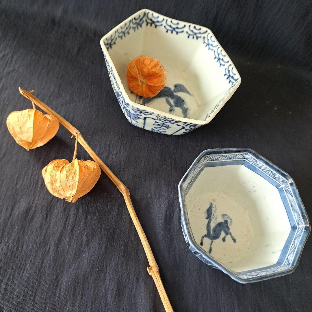 麒麟(きりん)の小鉢に小料理を！」 古伊万里染付角鉢 2客セット