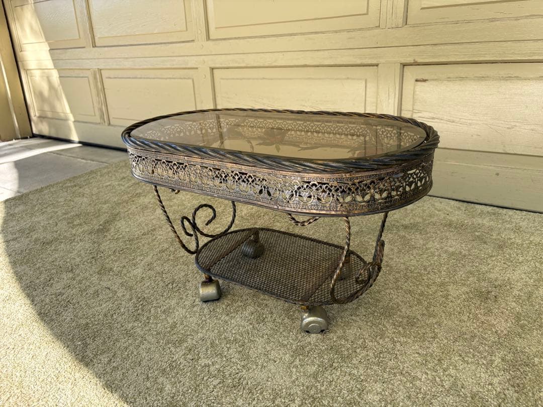 薔薇装飾 アイアン×ガラス サイドテーブル ルネッサンス風