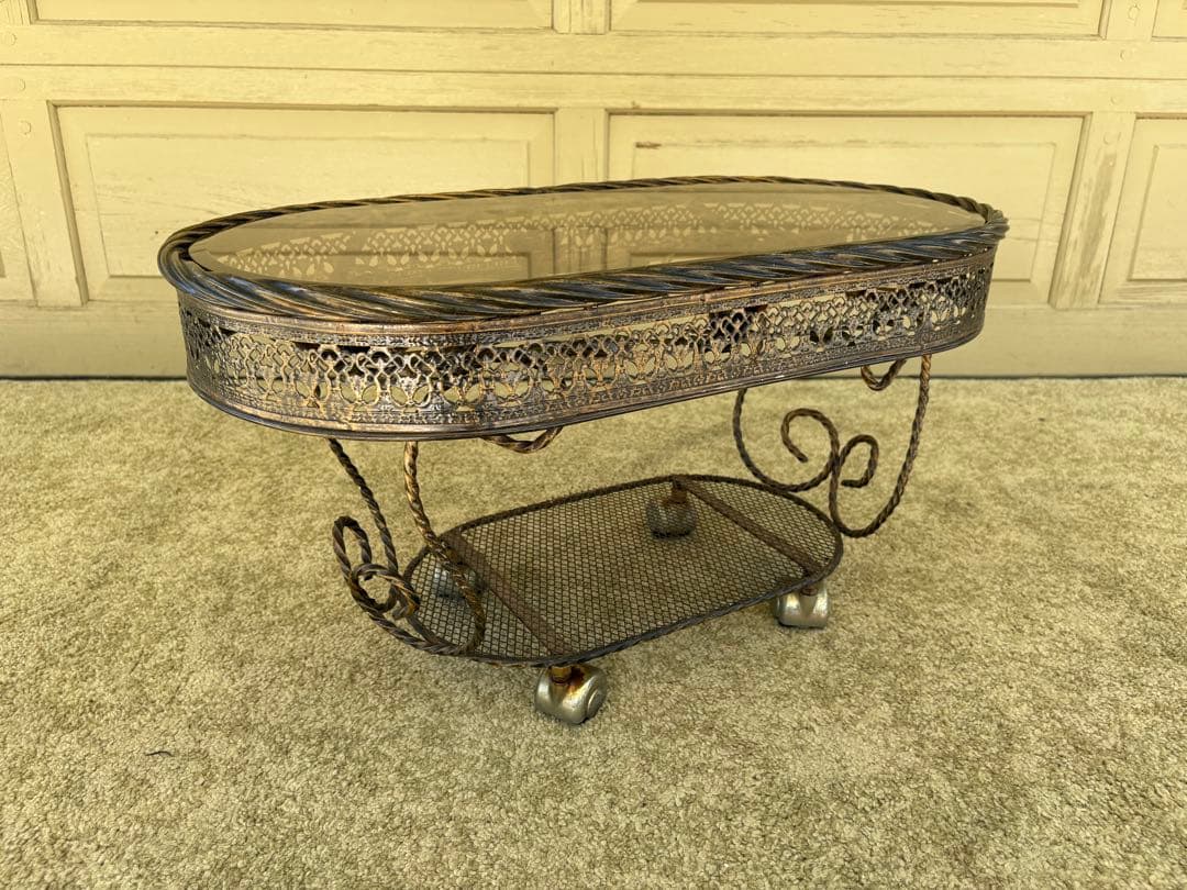 薔薇装飾 アイアン×ガラス サイドテーブル ルネッサンス風