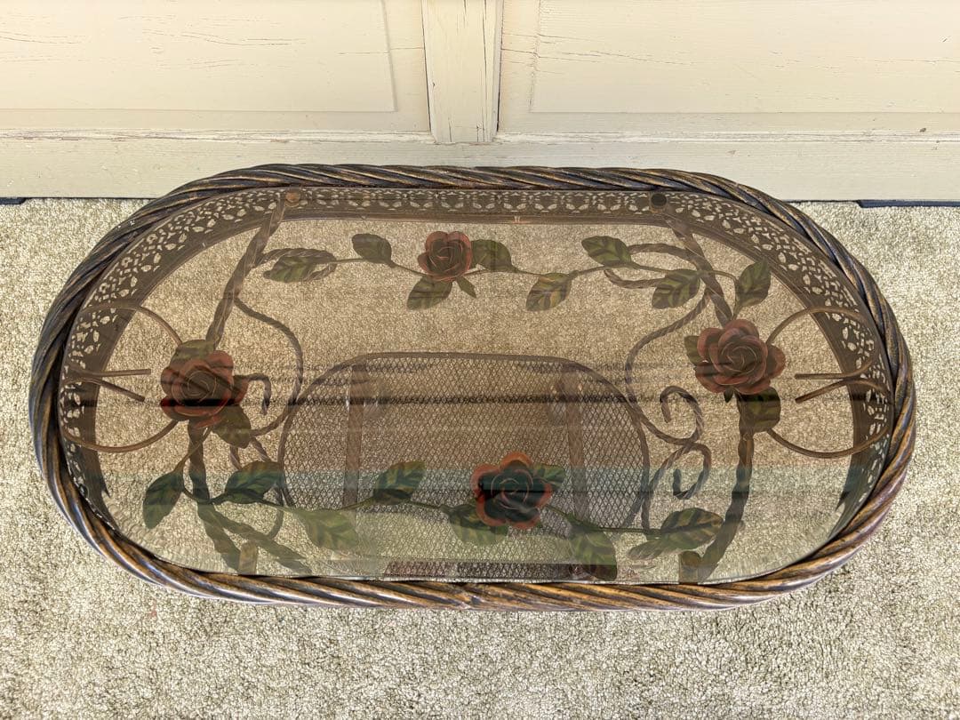 薔薇装飾 アイアン×ガラス サイドテーブル ルネッサンス風