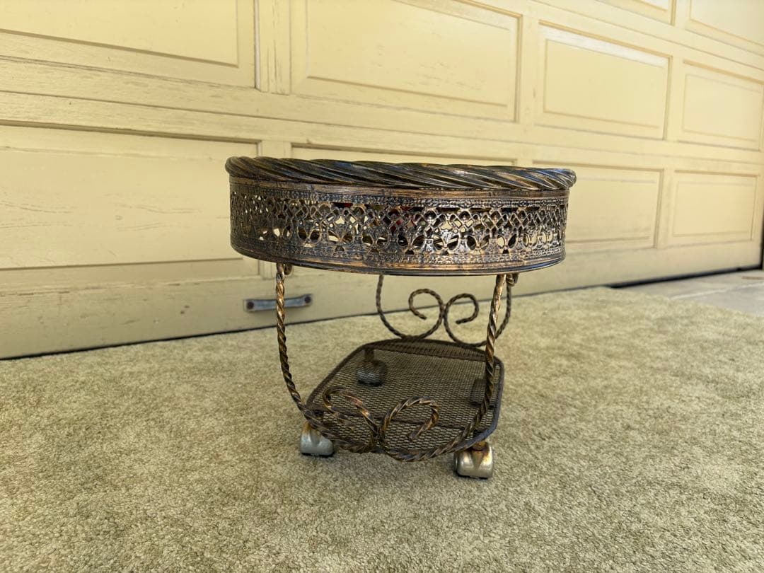 薔薇装飾 アイアン×ガラス サイドテーブル ルネッサンス風