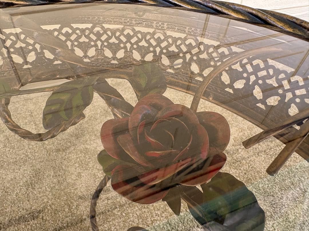 薔薇装飾 アイアン×ガラス サイドテーブル ルネッサンス風