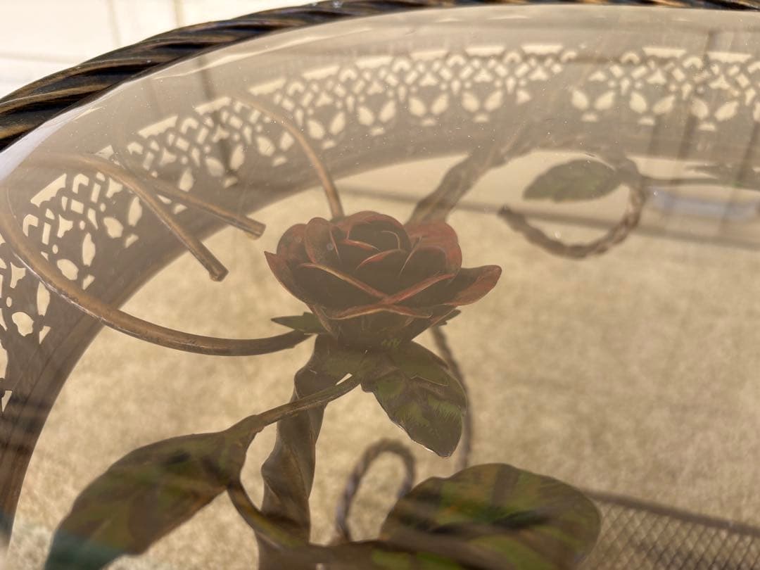 薔薇装飾 アイアン×ガラス サイドテーブル ルネッサンス風