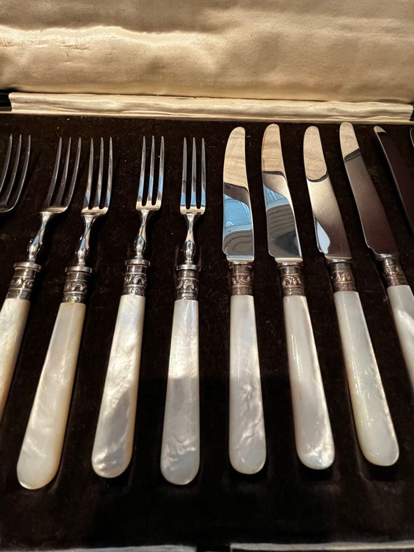 英国マッピンアンドウェッブ　純銀925製 白蝶貝 デザートナイフ　フォーク