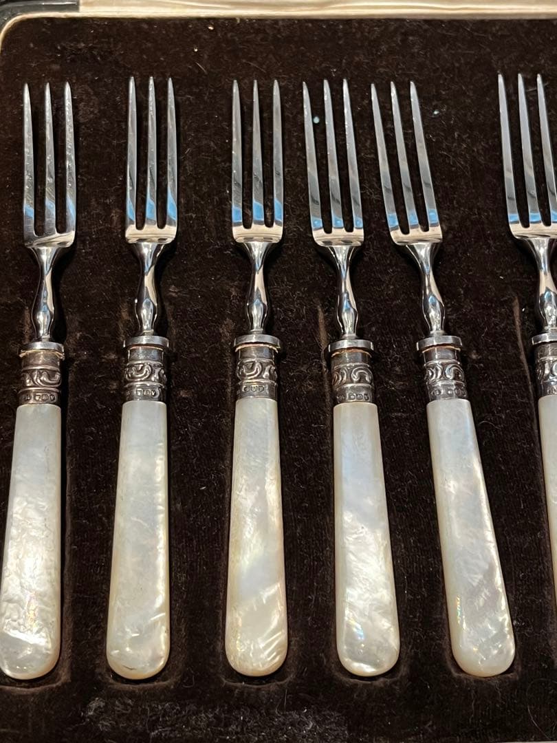 英国マッピンアンドウェッブ　純銀925製 白蝶貝 デザートナイフ　フォーク