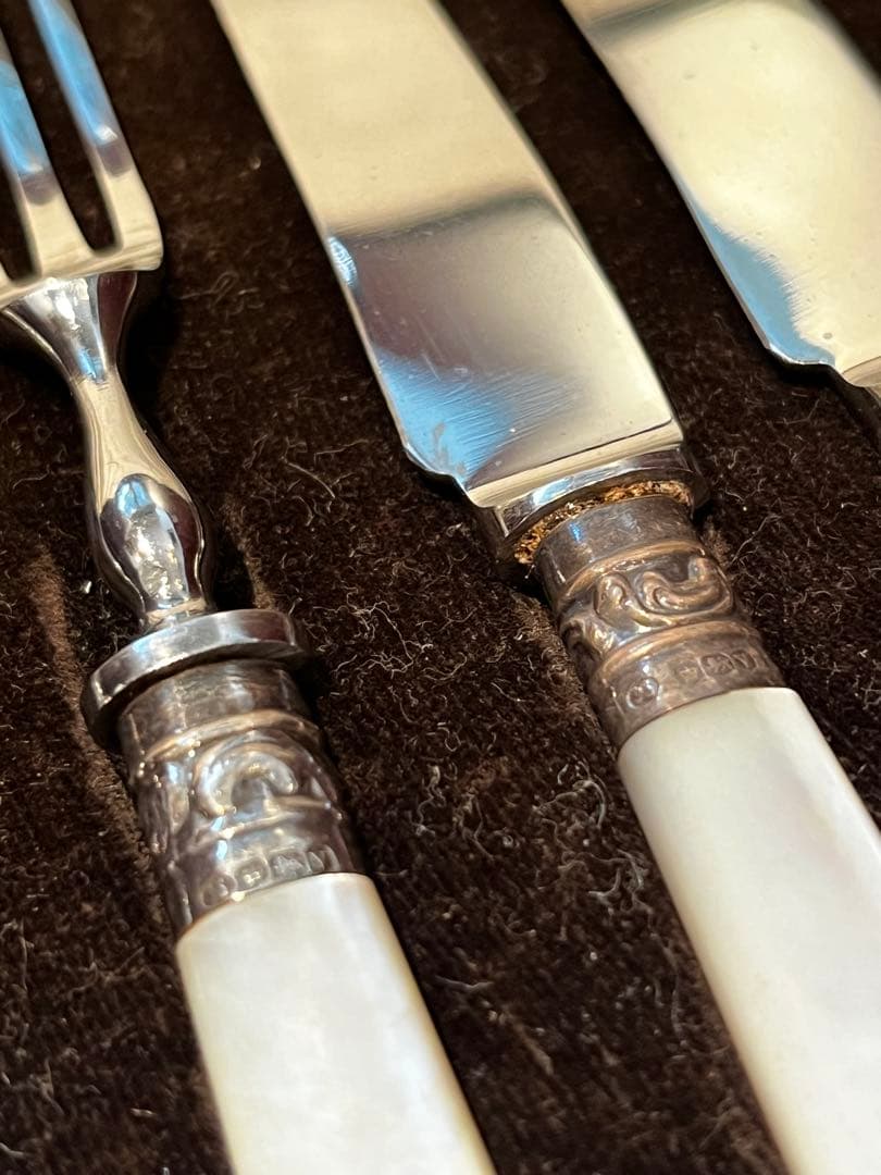 英国マッピンアンドウェッブ　純銀925製 白蝶貝 デザートナイフ　フォーク