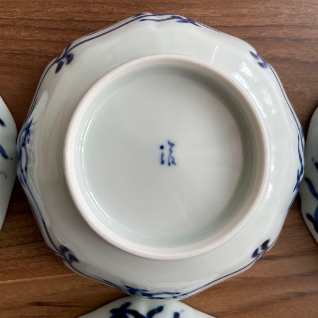 新品 岩永浩 芙蓉手草花文輪花向付 14.5cm 6個セット 染付 有田焼