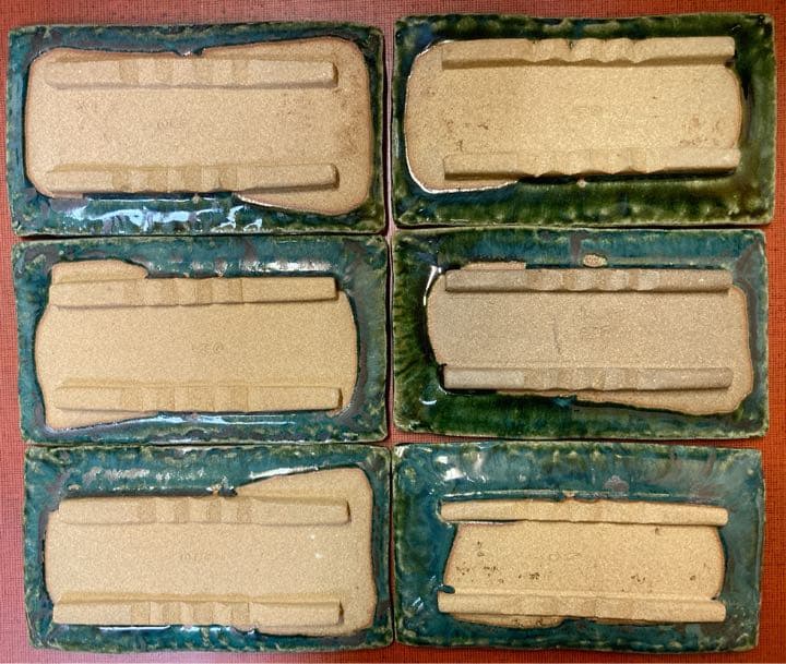 【値下げ】【6客】十六代 熊谷保興 上野焼 緑釉台付長皿【真作保証】