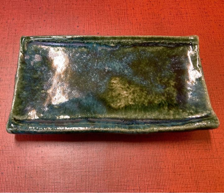 【値下げ】【6客】十六代 熊谷保興 上野焼 緑釉台付長皿【真作保証】