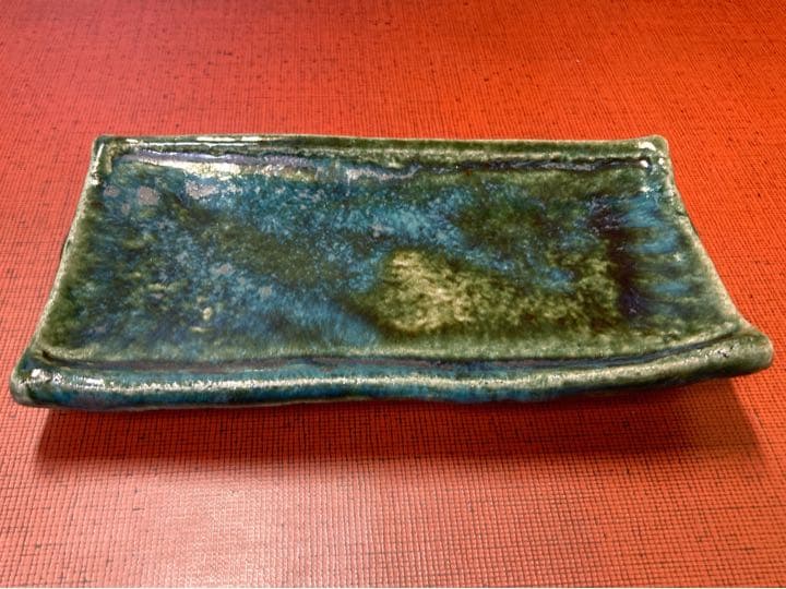【値下げ】【6客】十六代 熊谷保興 上野焼 緑釉台付長皿【真作保証】