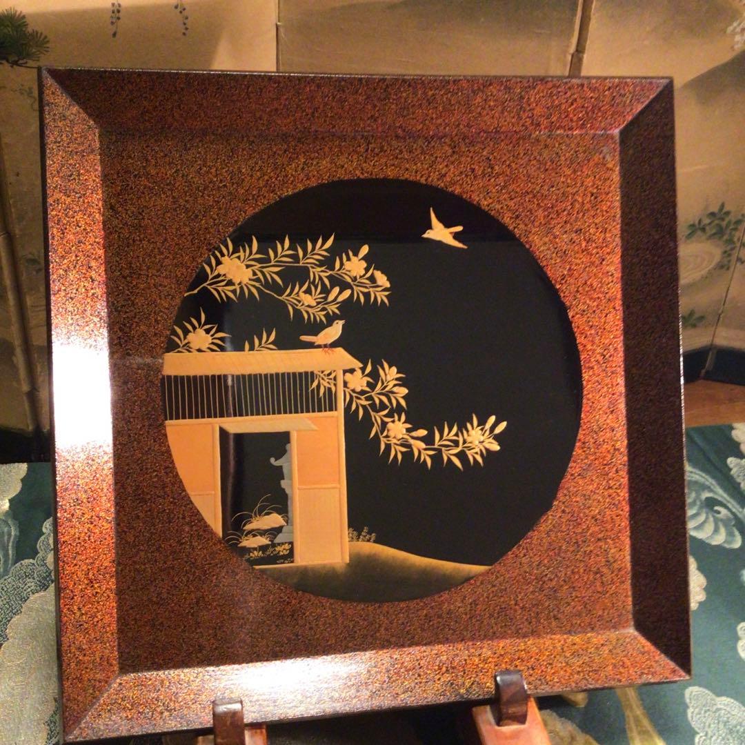 〝特別出品〟木製漆器　極上輪島塗　花鳥紋様蒔絵　絵替　梨地盆（銘　秀穂）10枚