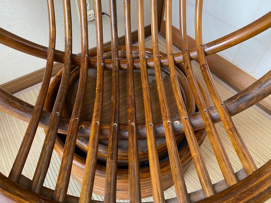 昭和レトロ 古家具 回転式ラタンチェア ラタンソファ エッグチェア 籐