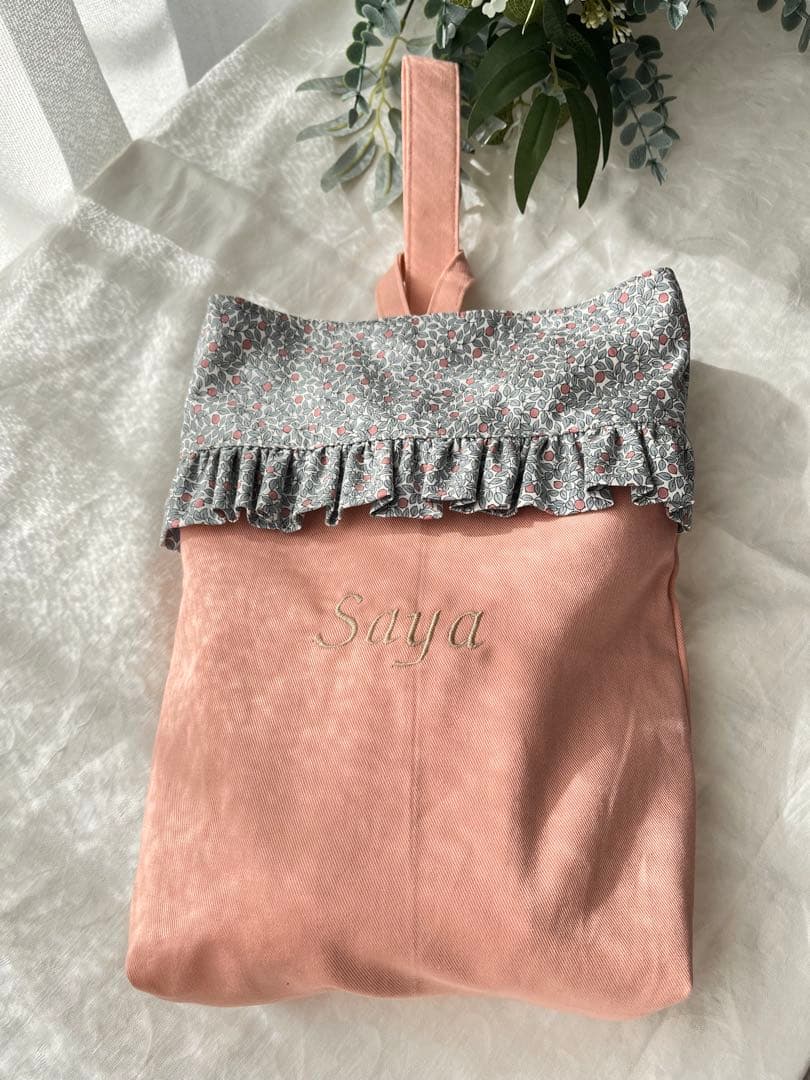 ⭐︎1〜3月限定⭐︎名入れ刺繍＊ピンク×リバティフリルの入園入学4点