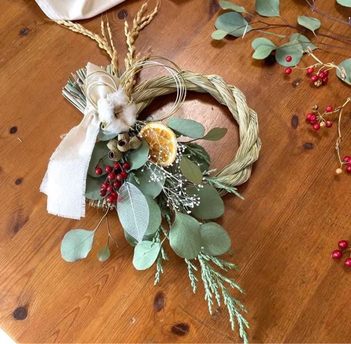 2wey しめ縄リース　しめ飾り　お正月飾り　玄関飾り　ドライフラワー　スワッグ