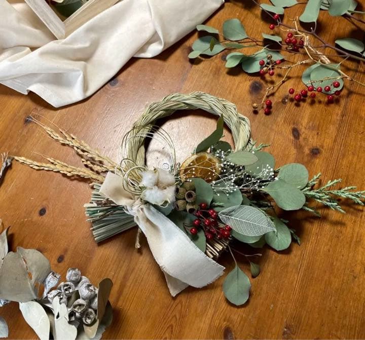 2wey しめ縄リース　しめ飾り　お正月飾り　玄関飾り　ドライフラワー　スワッグ